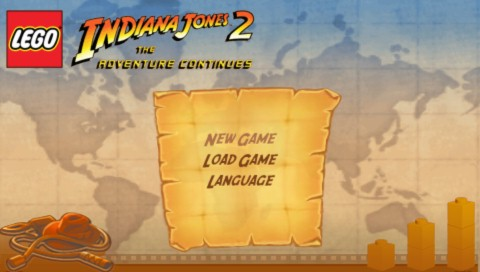 LEGO Indiana Jones 2: The Adventure Continues title screen for PSP